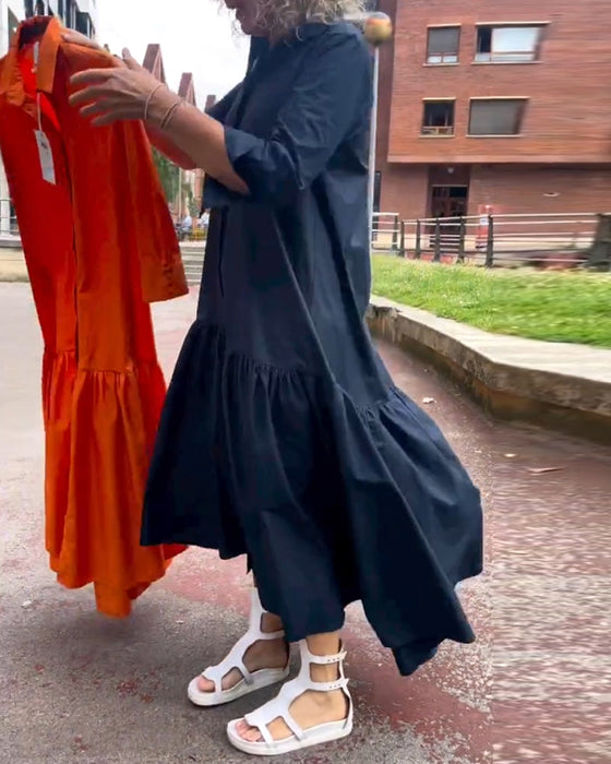 Solid color casual long sleeve dress