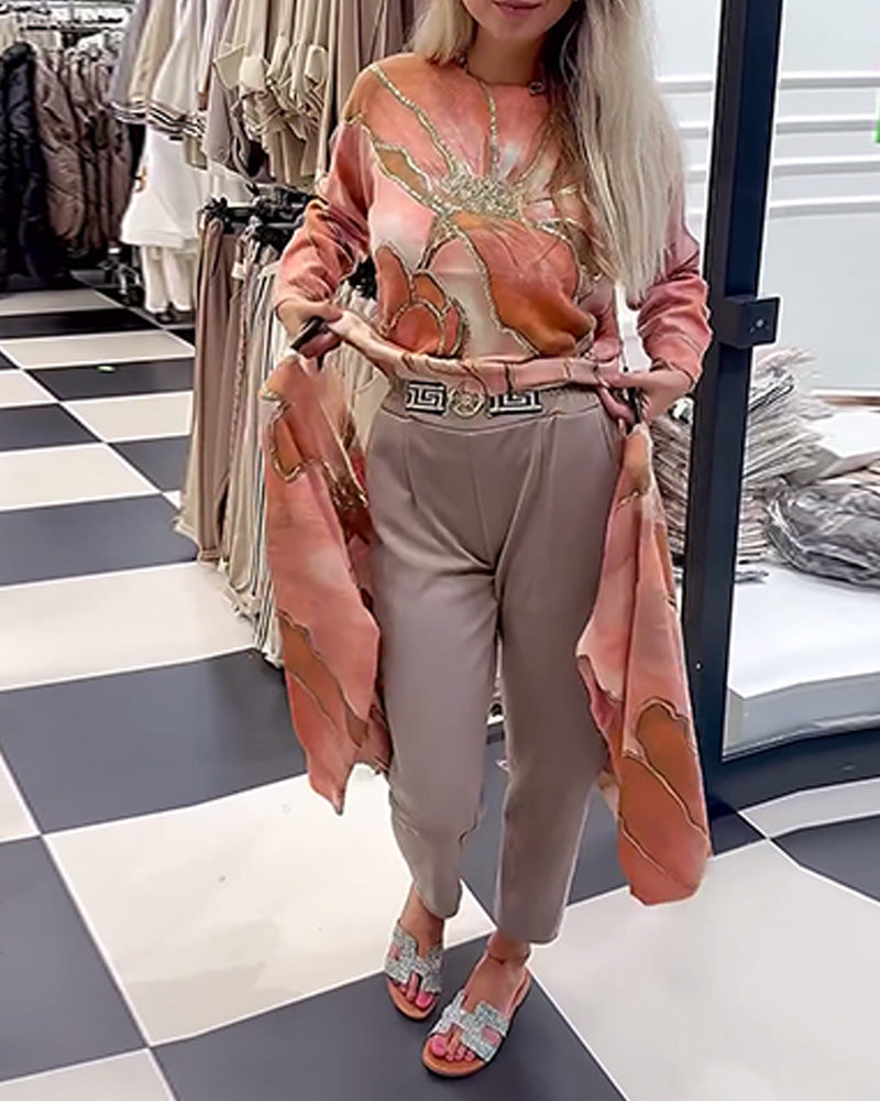 Crew Neck Printed Loose Sweater