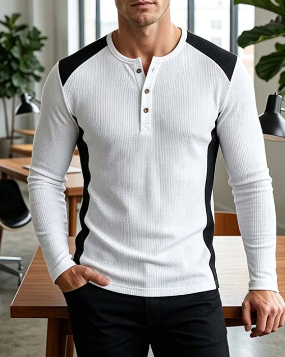 Two-Tone Crewneck Buttoned Top