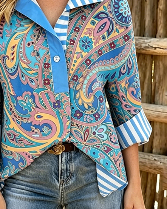 Patchwork Floral Print Casual Blouse