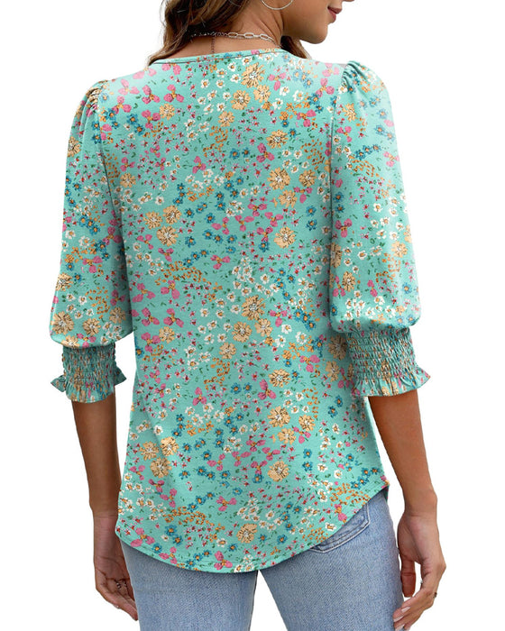 Puff Sleeve Printed Blouse