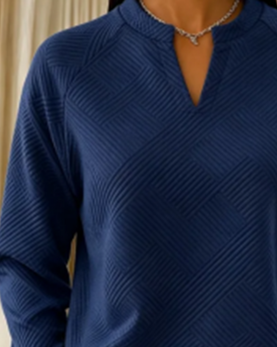 V-Neck Striped Raglan Solid Color Sweatshirt
