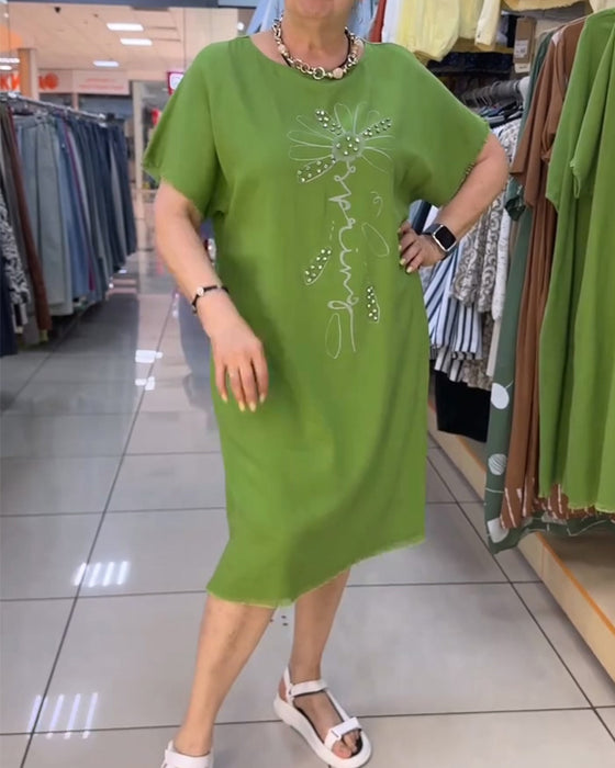 Raw Edge Short Sleeve Loose Casual Dress