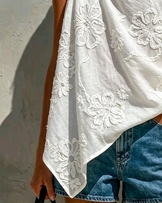 Three-Dimensional Flower One-Shoulder Blouse