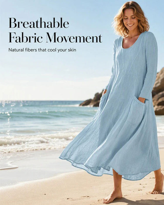 Solid Long Sleeve Crew Neck Dress