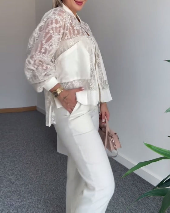 Hollow Lace Solid Color Coat