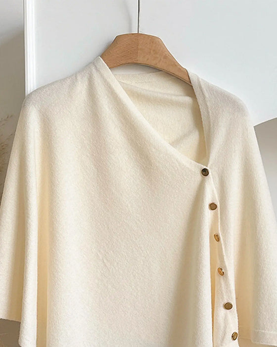Versatile Asymmetric Button Cape Cloak Coat