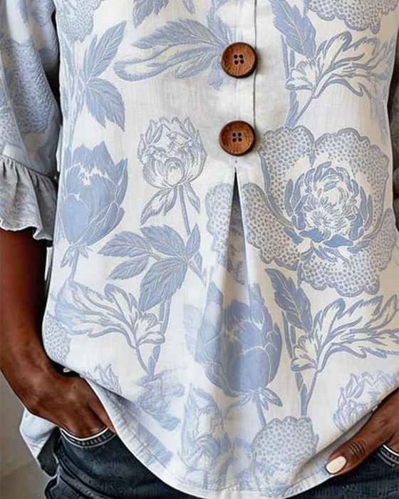 Printed Ruffled Cuff Blouse