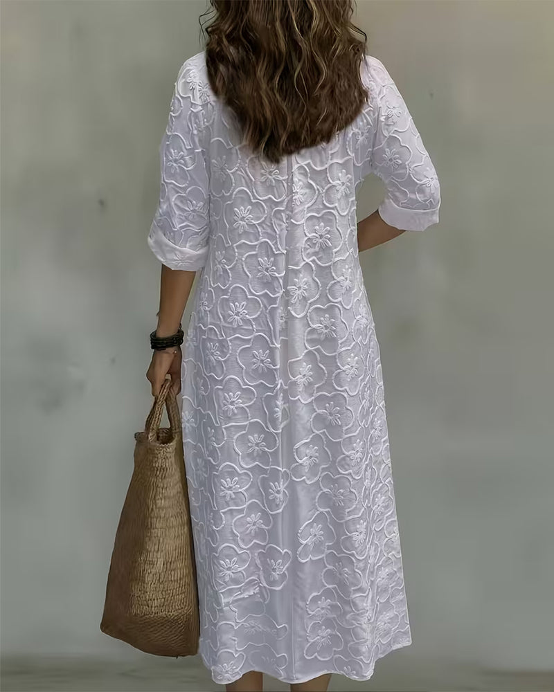 V-Neck Lace Trim Solid Dress