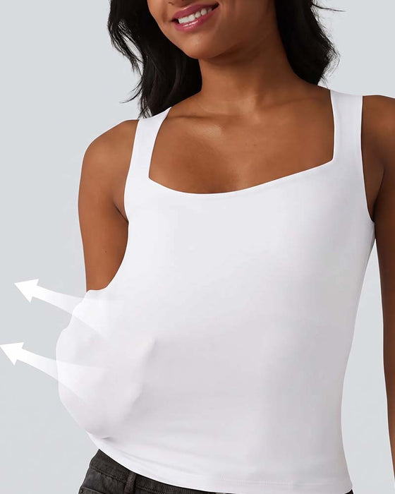 Solid Color Square Neck Built-In Bra Tank Top