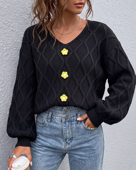Lantern Sleeve Argyle Fashion Knit Pullover