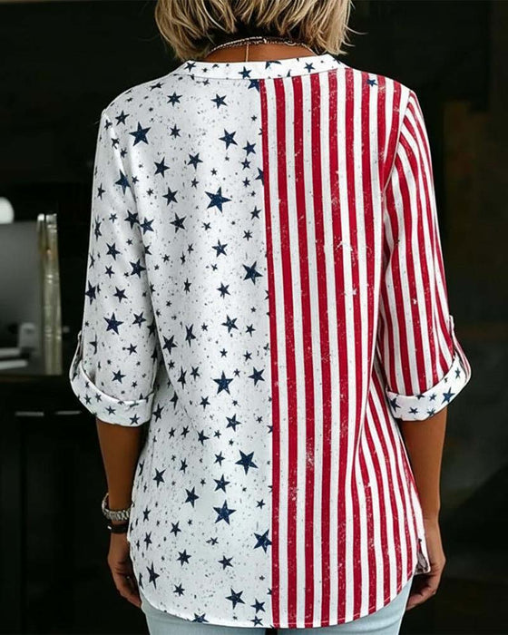 V-Neck Three-Quarter Sleeve Blouse