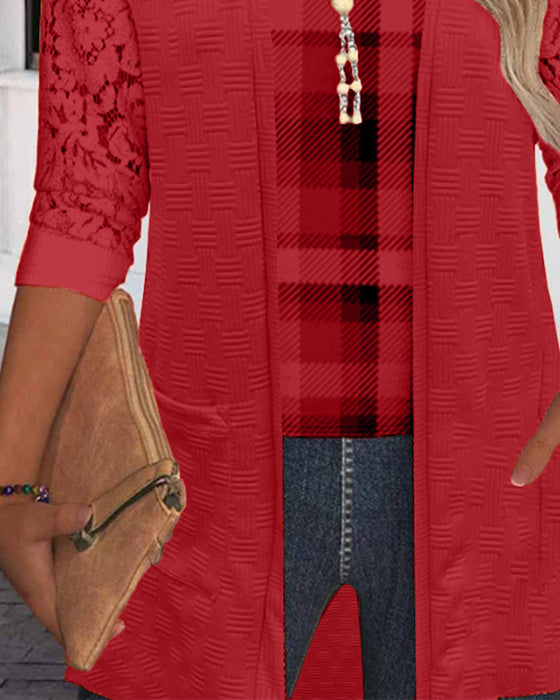 Faux Two-Piece Plaid Top