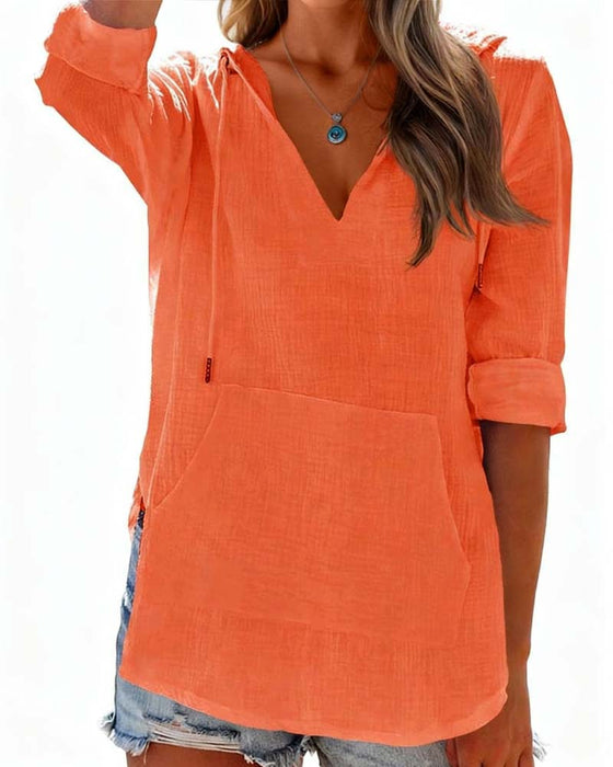 Beach Cover-Up V-Neck Hoodie Blouses