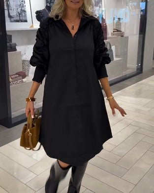 Fashion Lapel Solid Color Shirt Dress
