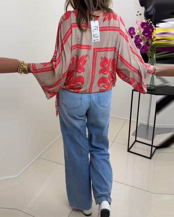 Printed crew neck long sleeve casual top