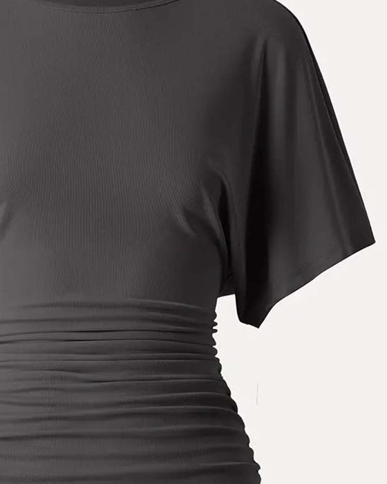 Casual Solid Pleated Short Sleeve Blouse