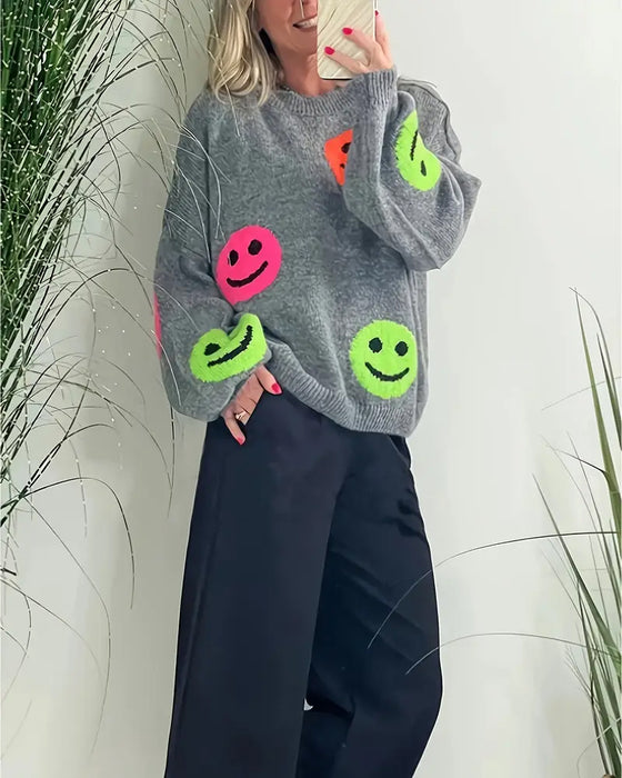 Smiley Face Crew Neck Sweater