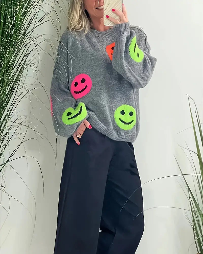 Smiley Face Crew Neck Sweater
