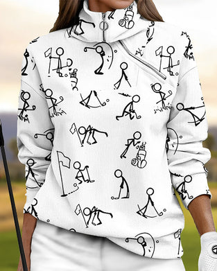 Simple drawing printed zipper sweatshirt