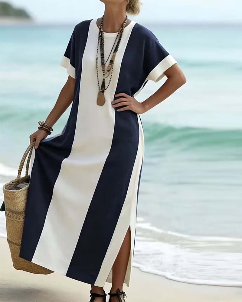 Side Slit Vertical Stripe Dress
