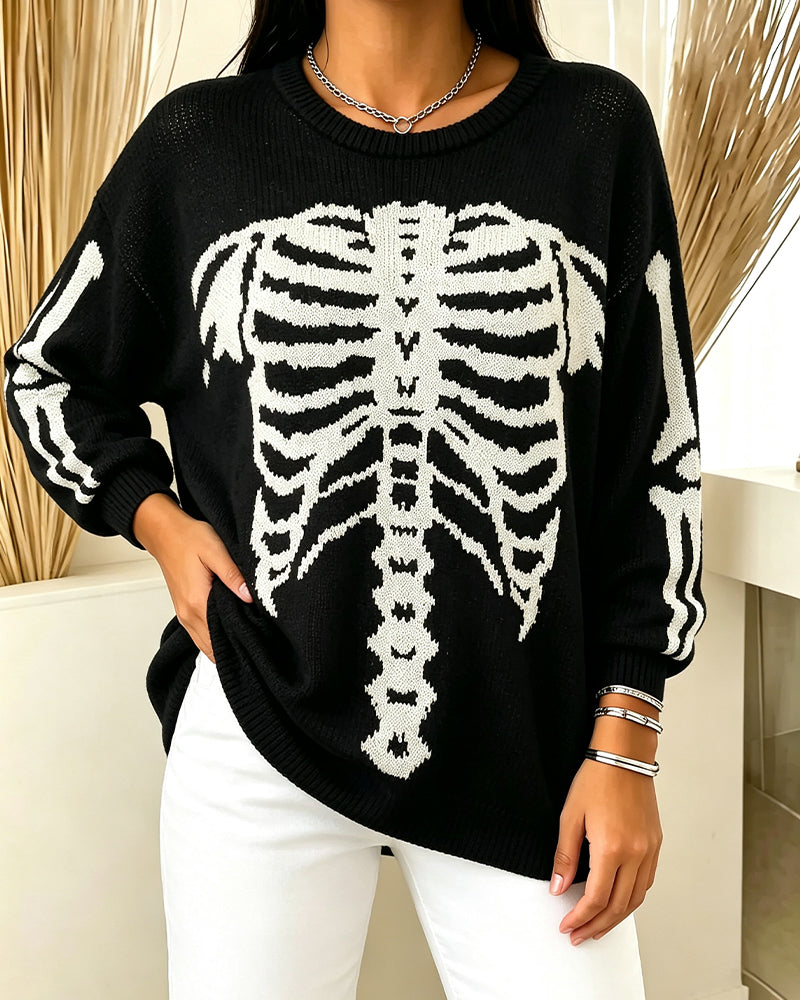 Round Neck Long Sleeve Printed Pullover
