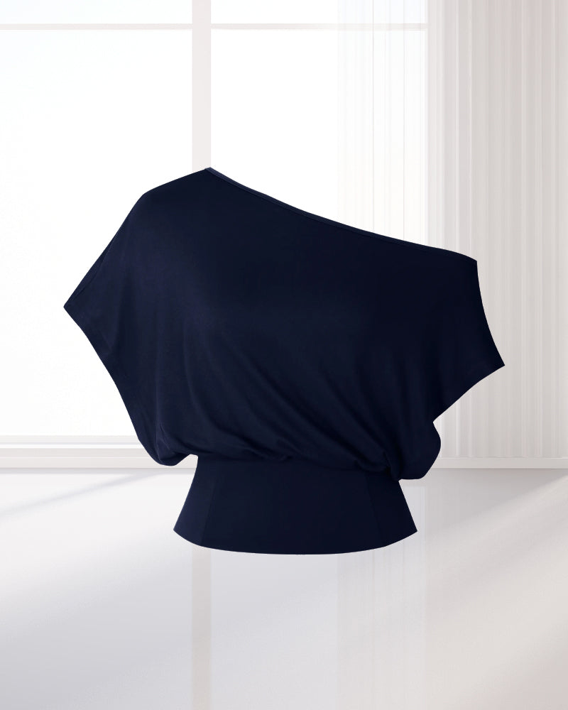 Asymmetrical Hem Fitted Batwing T-Shirt