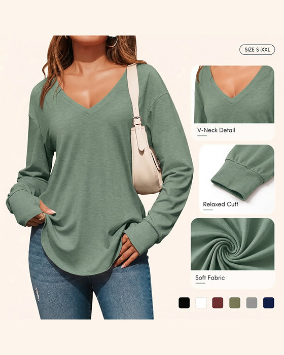 V-Neck Drop-Shoulder Solid Loose-Fit Top