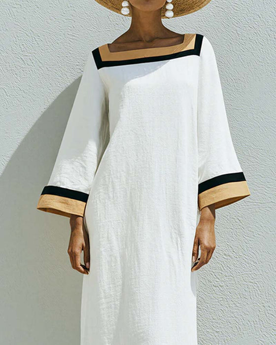 Square Neck Color-Block Loose Long Dress