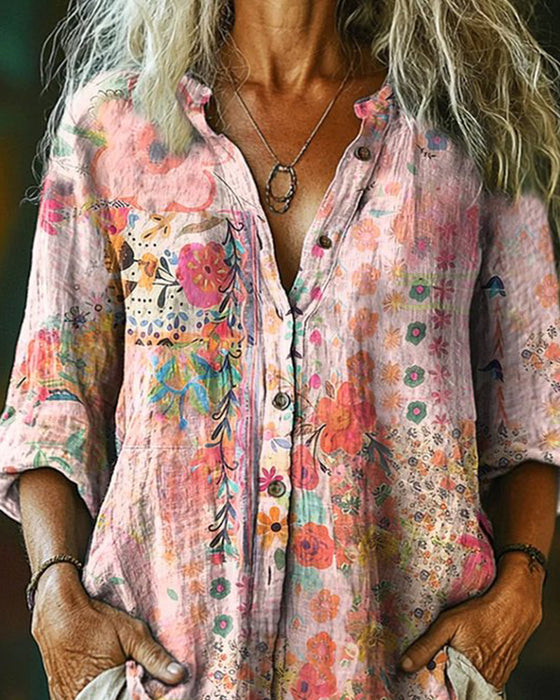 Artistic Floral Print Shirt