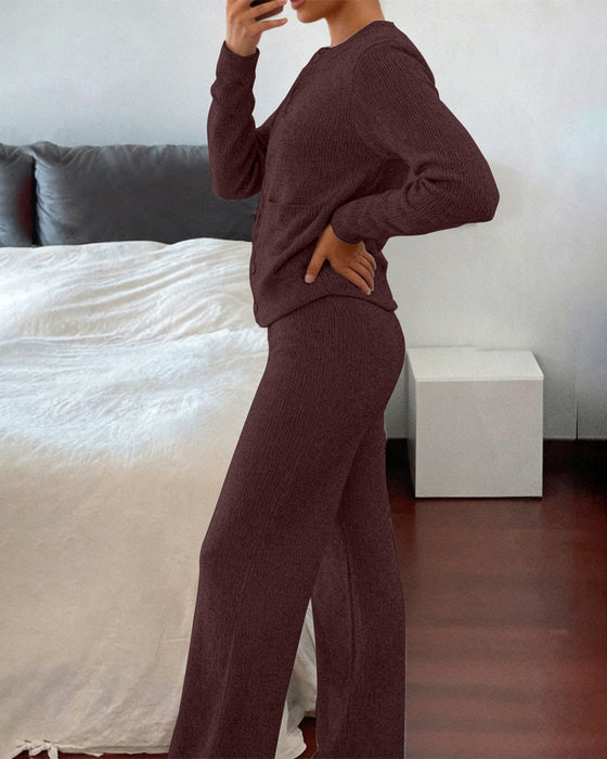 Casual Solid Color Two-Piece Set