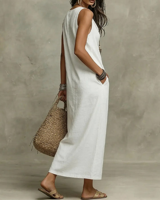 Folded Neck Sleeveless Dress