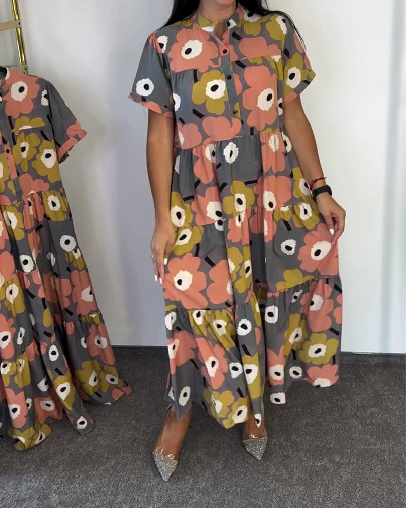 Mandarin Collar Print Layered Dresses