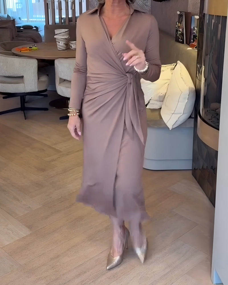 Stylish Solid Color Waist-Cinching Dress