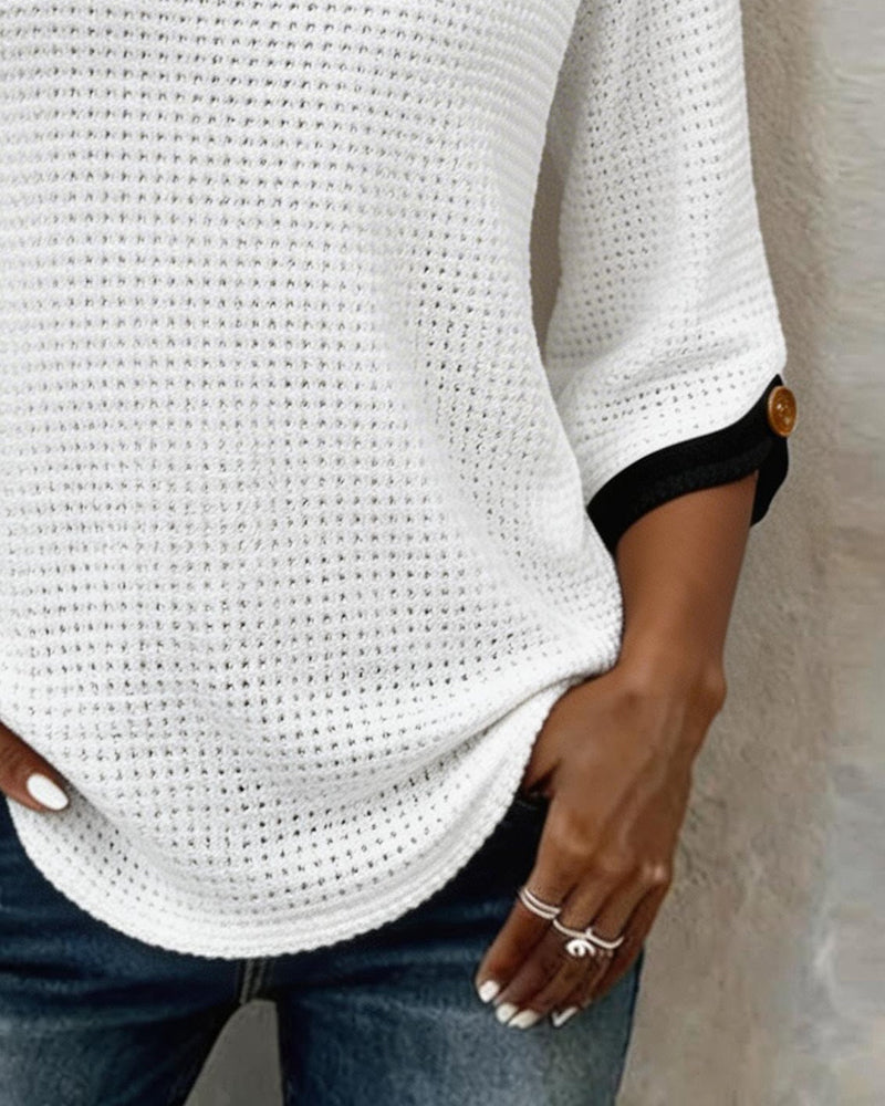 Contrast Color Hollow Out Textured Top