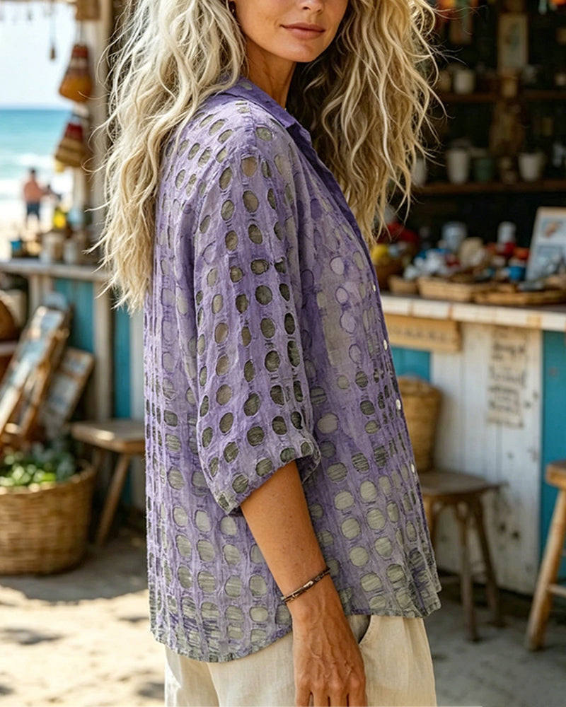 Gradient Polka Dot Lapel Long Sleeve Shirt