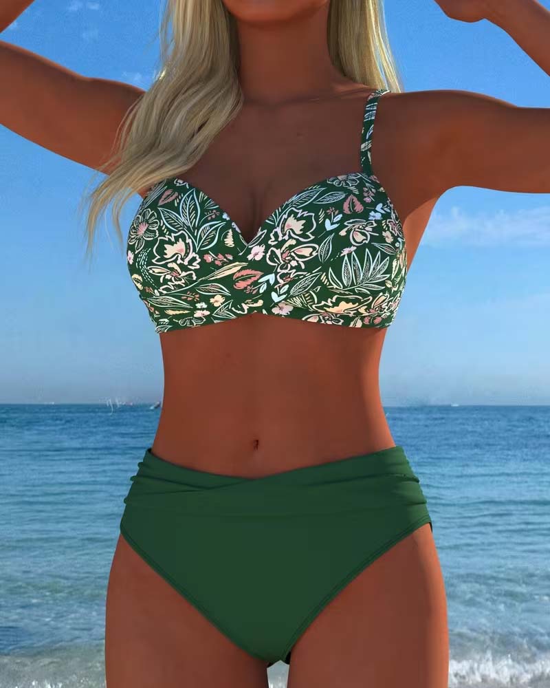 Cross Floral Print Bikini