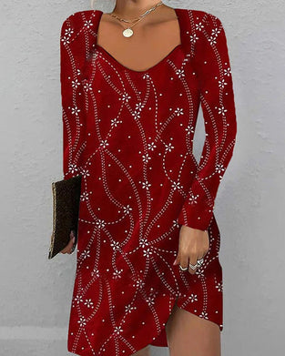 Heart Neckline Long Sleeve Dress