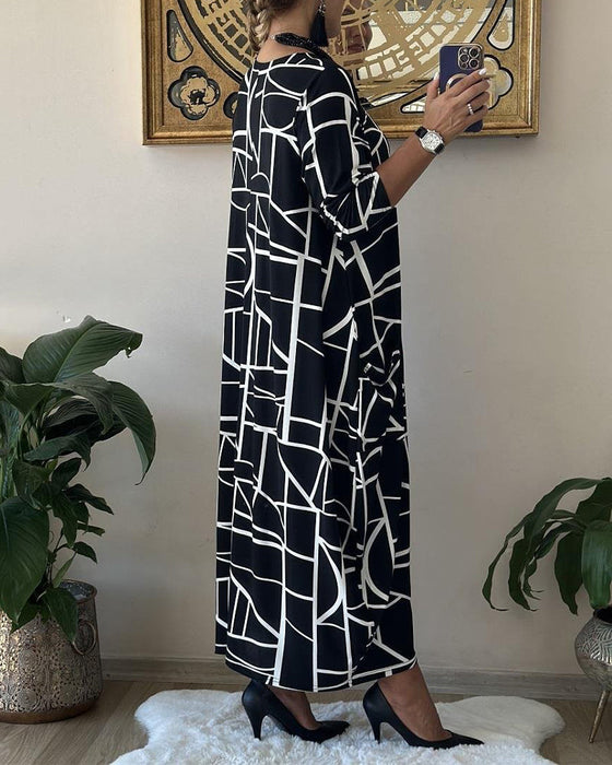 Loose Shift Dress with Pocket and Round Neck