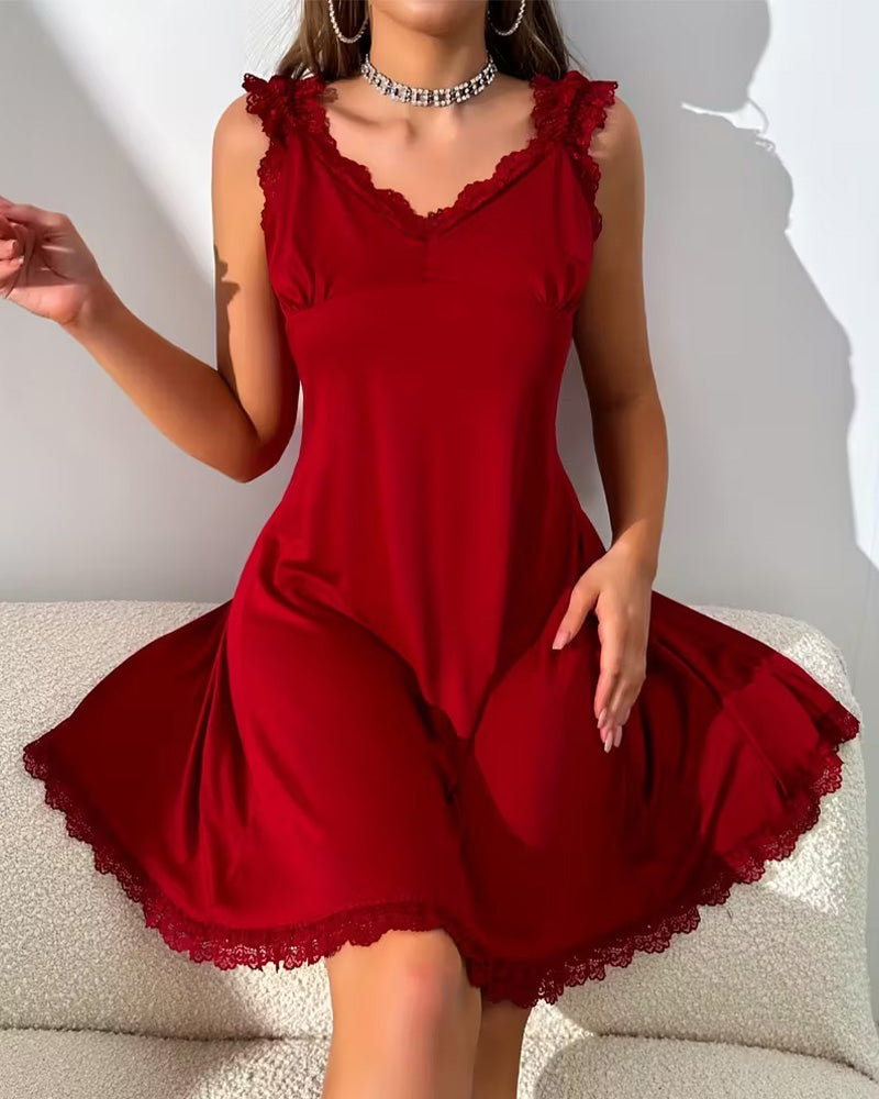 Sexy Solid Color Lace Backless Dress