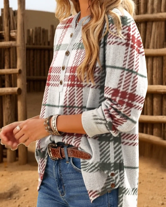 Casual Button-Down Plaid Sweatshirt