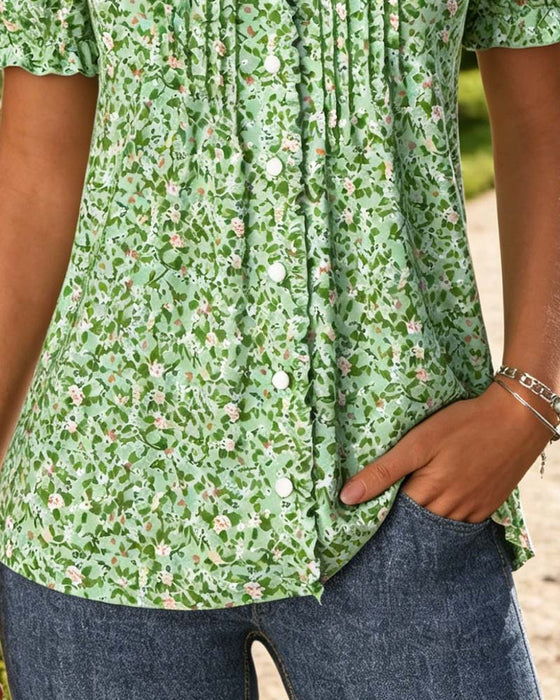 V-Neck Floral Print Blouse