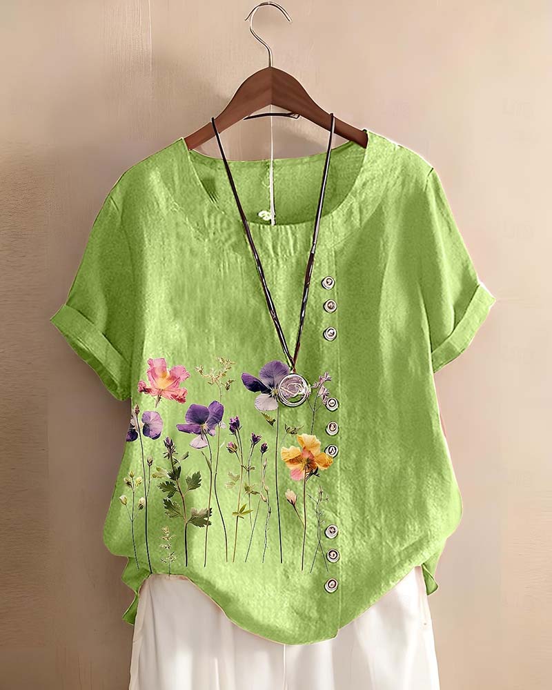 Floral Print Crew Neck Short Sleeve T-Shirt