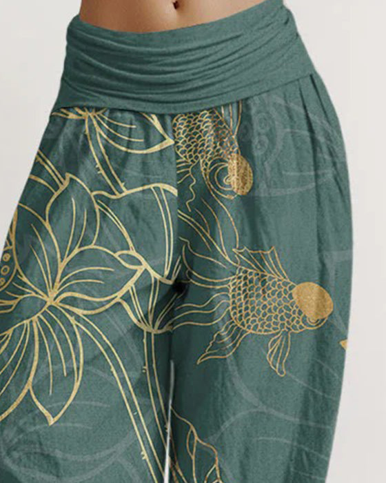 High Rise Pleated Waist Harem Pants