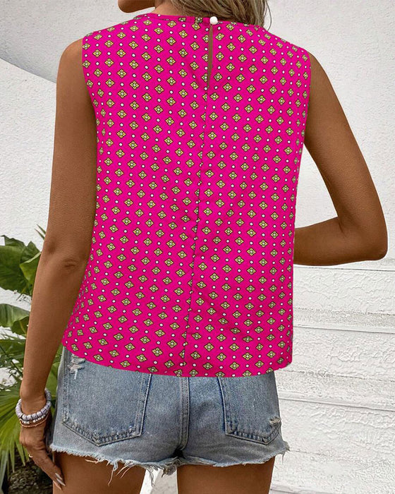 Sleeveless Crew Neck Printed Tank Top