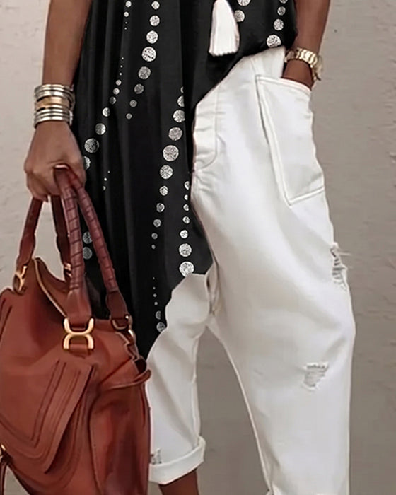 Casual Polka Dot Irregular Blouse