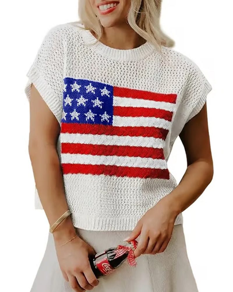 Flag Pattern Crew Neck Pullover