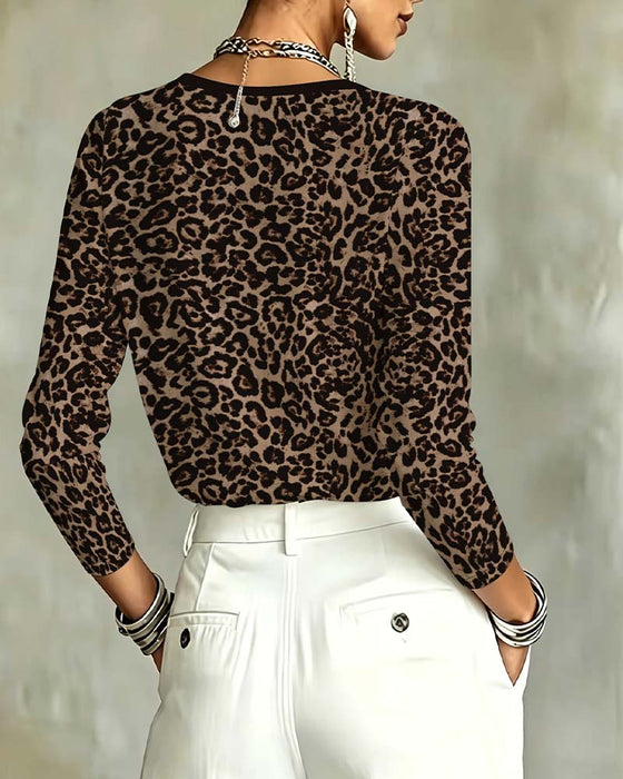 Leopard Long Sleeve Crew Neck Top