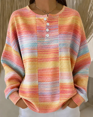 Crew Neck Button Ombre Sweatshirt
