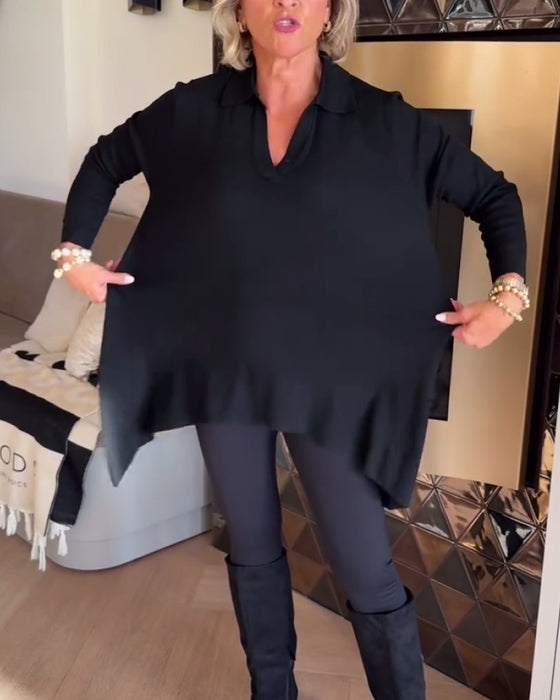 Irregular Lapel Long-Sleeved Top